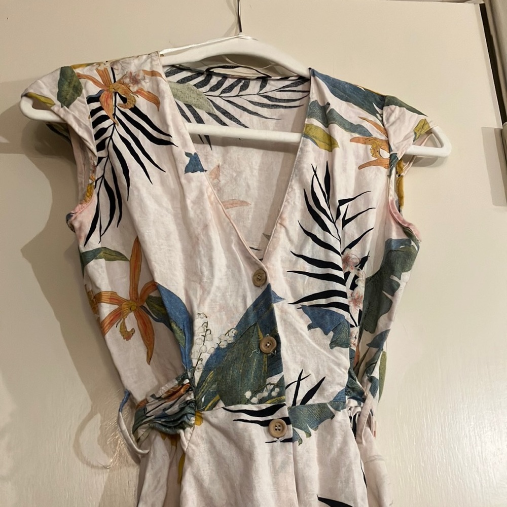 Zara Basic Floral Button Up Dress Tie Waist Size Extra Small